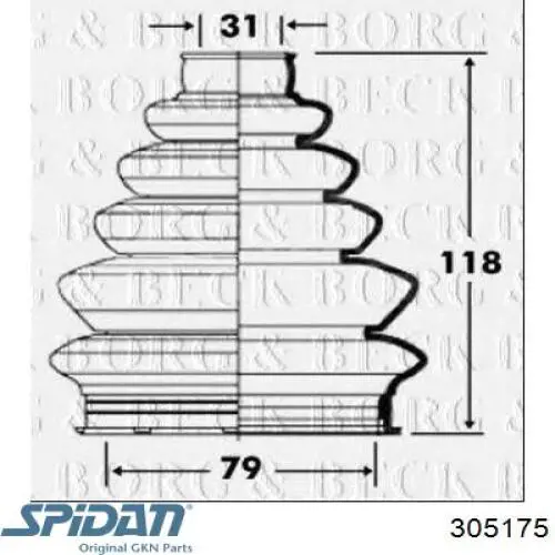 Пильник ШРУСа зовнішній 305175 GKN-Spidan