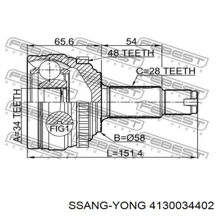 4130034402 Ssang Yong Привід передній правий