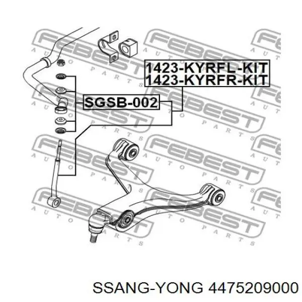 Стійка стабілізатора, переднього, права Ssang Yong 4475209000 ціна, від 12.76 USD