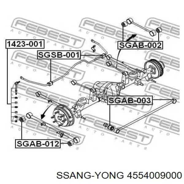 Сайлентблок заднього поздовжнього нижнього важеля 4554009000 Ssang Yong