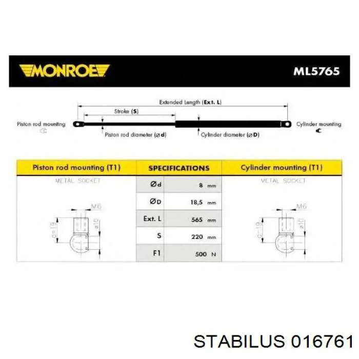 Амортизатор багажника 016761 Stabilus