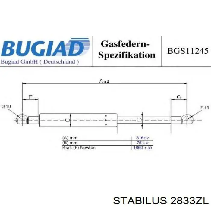 2833ZL Stabilus Амортизатор кришки багажника / двері 3/5-ї задньої