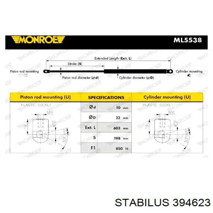 Амортизатор багажника 394623 Stabilus