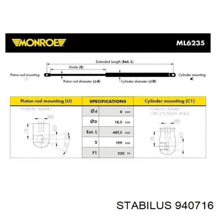 Амортизатор двері задньої Stabilus 940716 ціна, від 17.80 USD