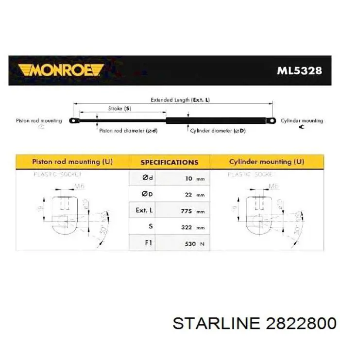 Купити 2822800 Starline Амортизатор двері багажника