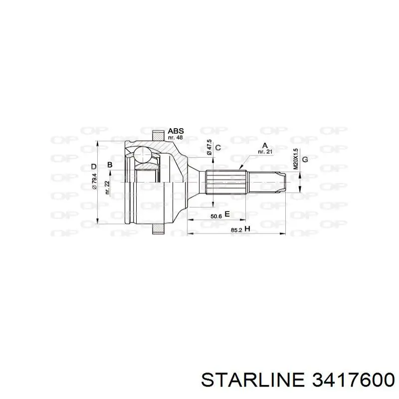 ШРУС зовнішній передній 3417600 Starline