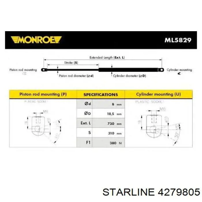 Купити 4279805 Starline Амортизатор під капот