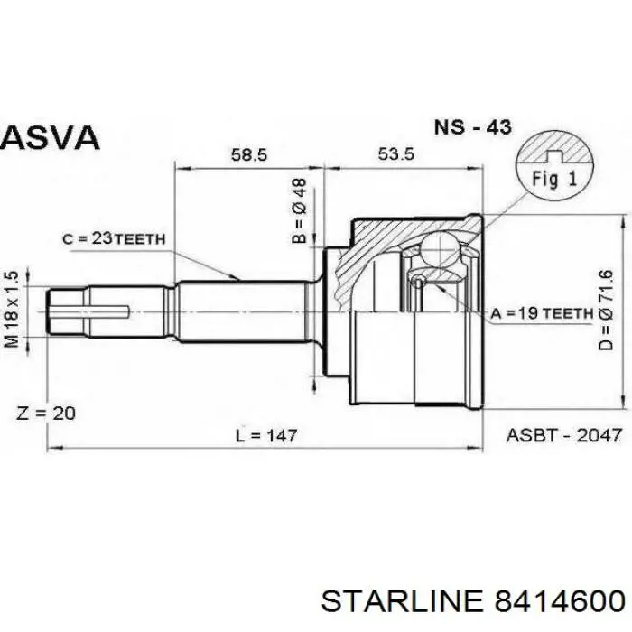 ШРУС зовнішній передній 8414600 Starline