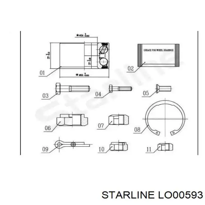 Купити LO00593 Starline Підшипник ступиці передньої