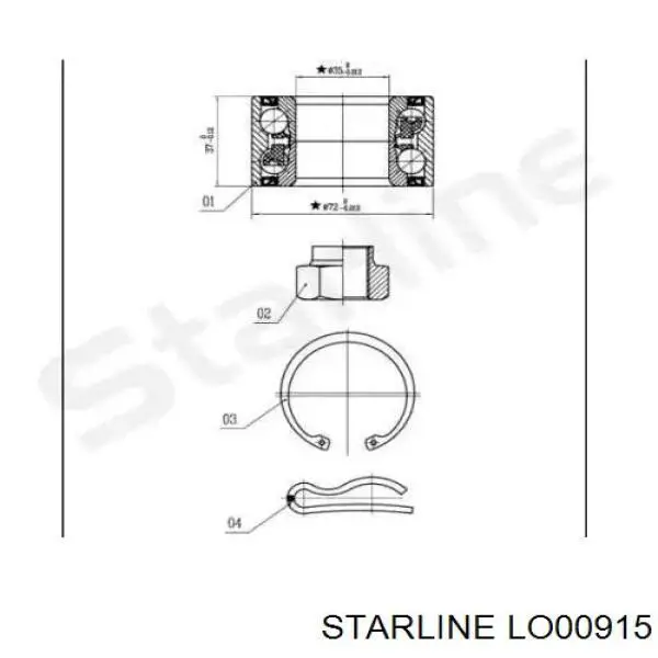 Комплект підшипник маточини передньої Starline LO00915 ціна, від 15.01 USD
