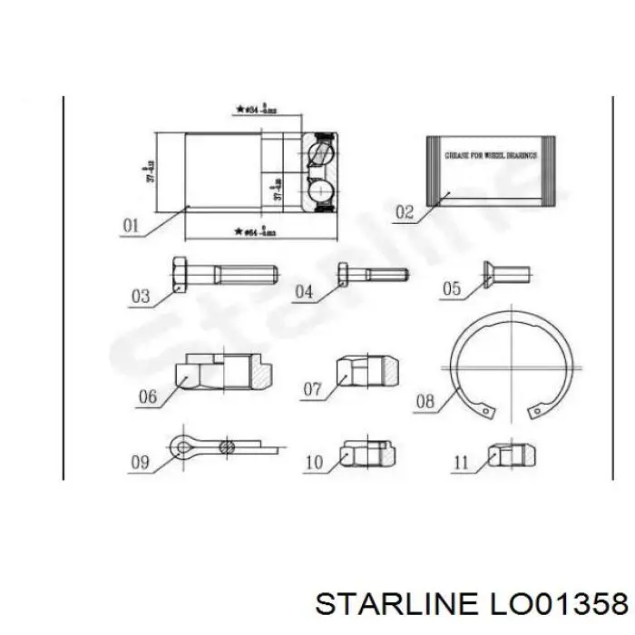 Комплект підшипник маточини передньої Starline LO01358 ціна, від 10.84 USD