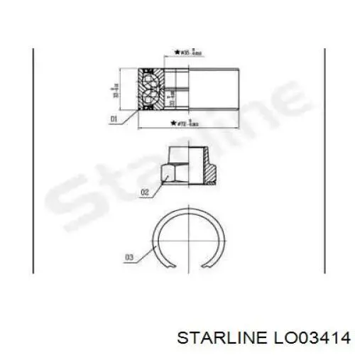 Комплект підшипник маточини передньої Starline LO03414 ціна, від 15.37 USD