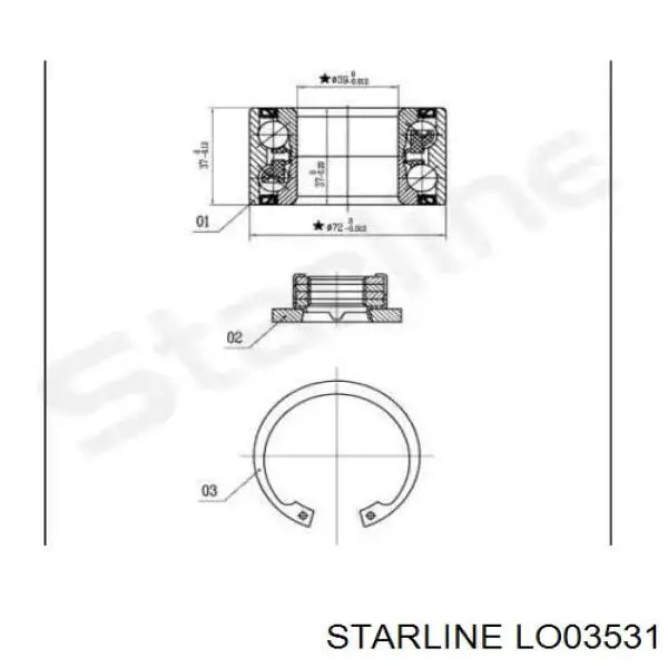 Комплект підшипник маточини передньої Starline LO03531 ціна, від 17.44 USD