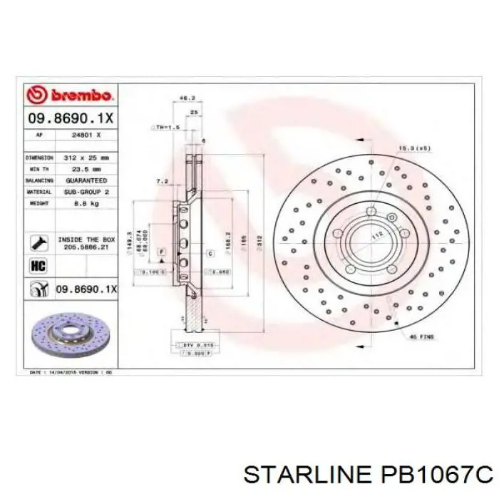 Задні дискові гальма Starline PB1067C ціна, від 21.41 USD