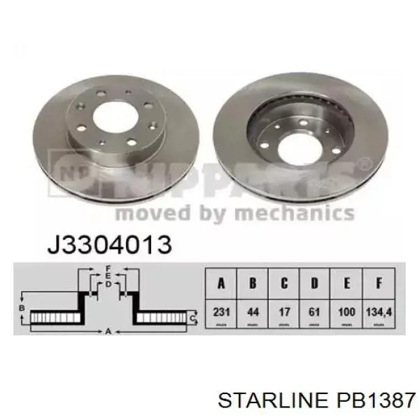 Диск гальмівний передній Starline PB1387