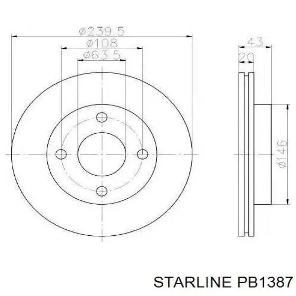 Диск переднього гальма Starline PB1387 ціна, від 17.70 USD