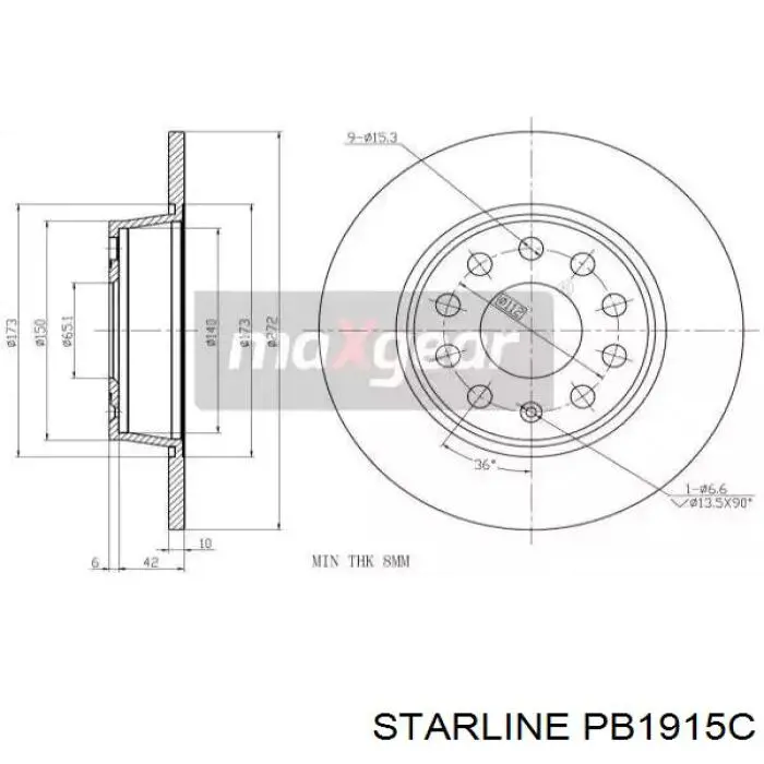 Диск гальмівний задній Starline PB1915C