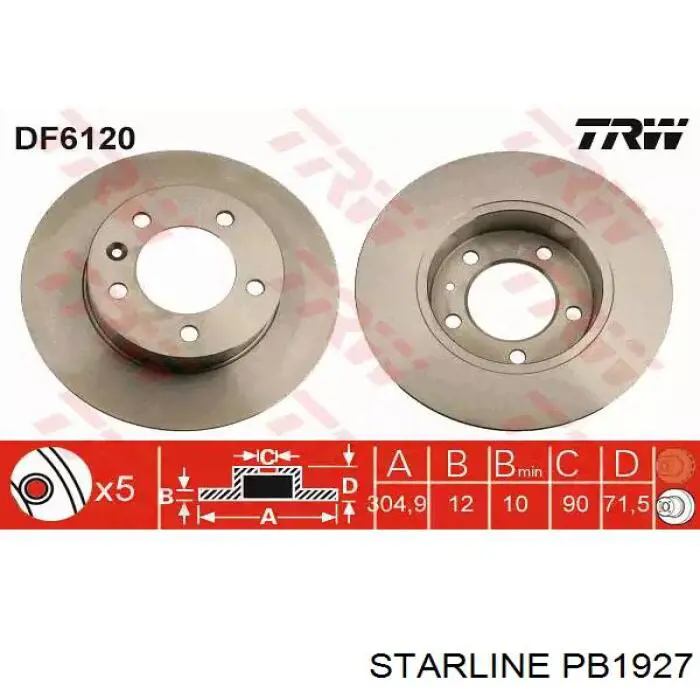 Купити PB1927 Starline Диск заднього гальма