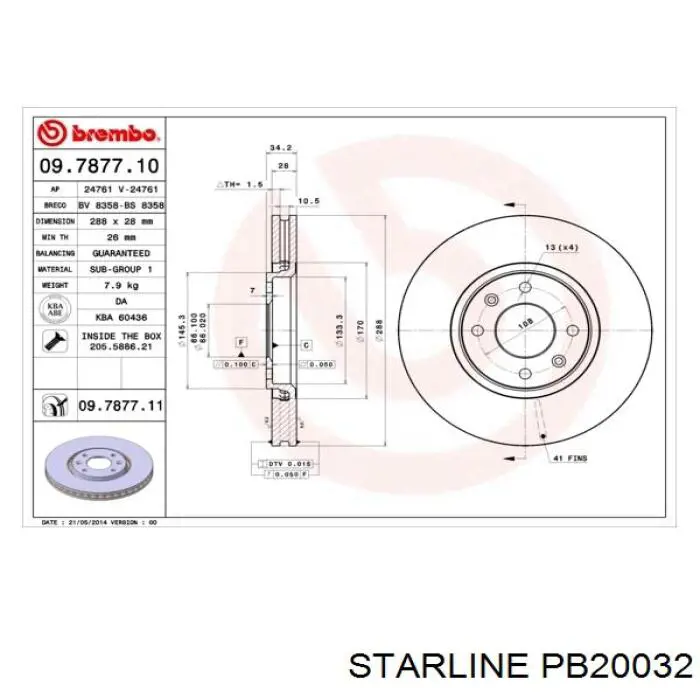 PB20032 Starline диск гальмівний передній
