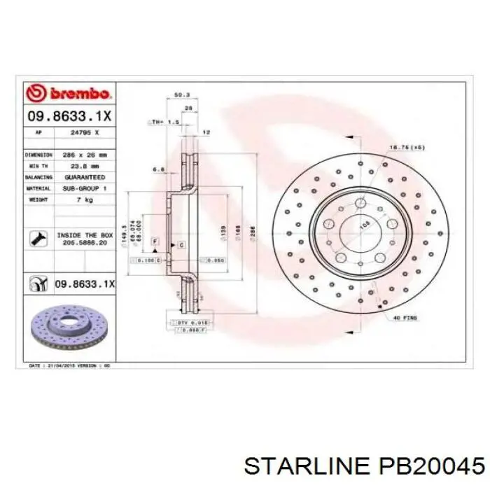 Гальмівні диски передні PB20045 Starline