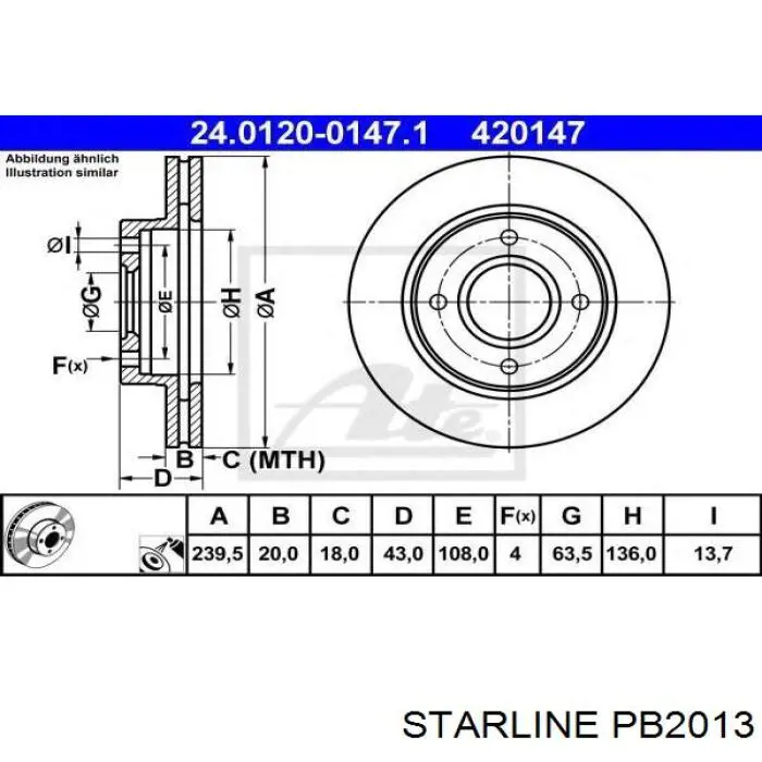 Диск гальмівний передній Starline PB2013