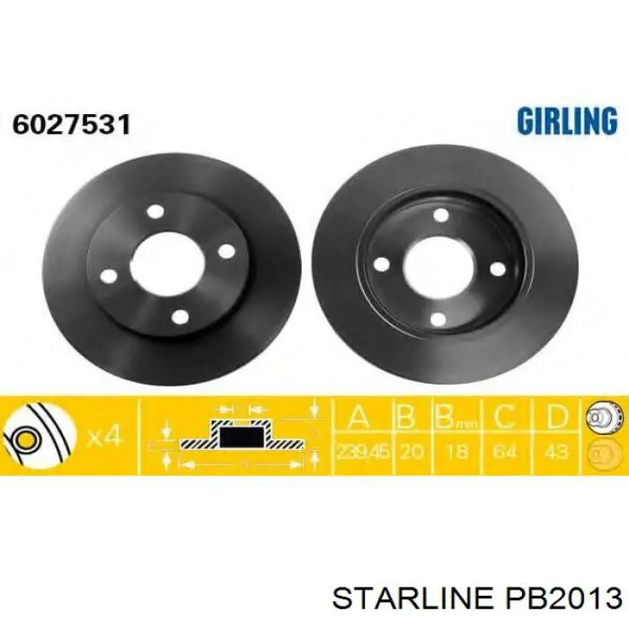 PB2013 Starline Гальмо дискове переднє