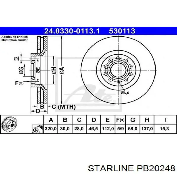 Диск переднього гальма Starline PB20248 ціна, від 44.26 USD