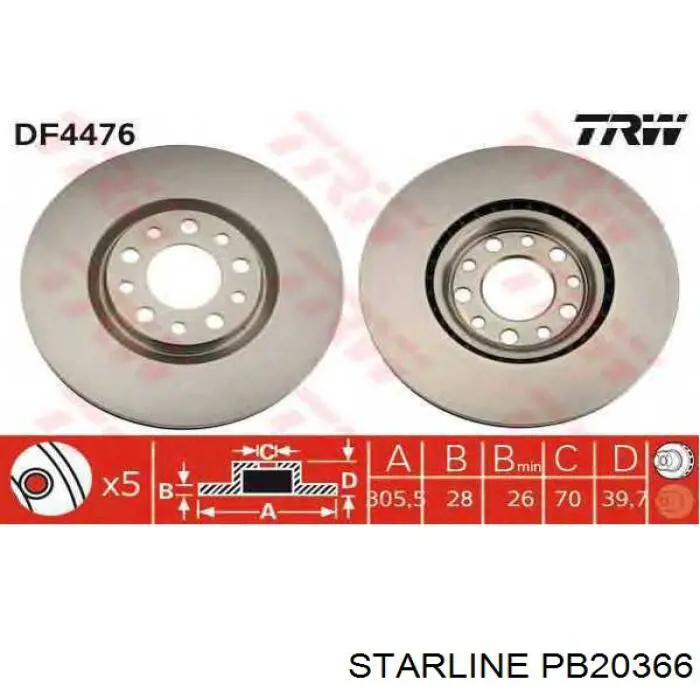 Гальмівні диски передні PB20366 Starline