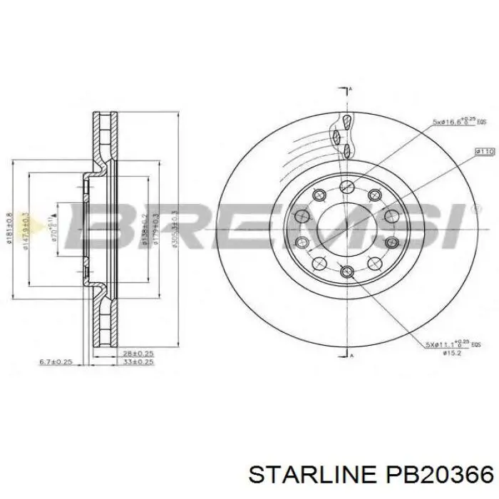 PB20366 Starline Гальмо дискове переднє