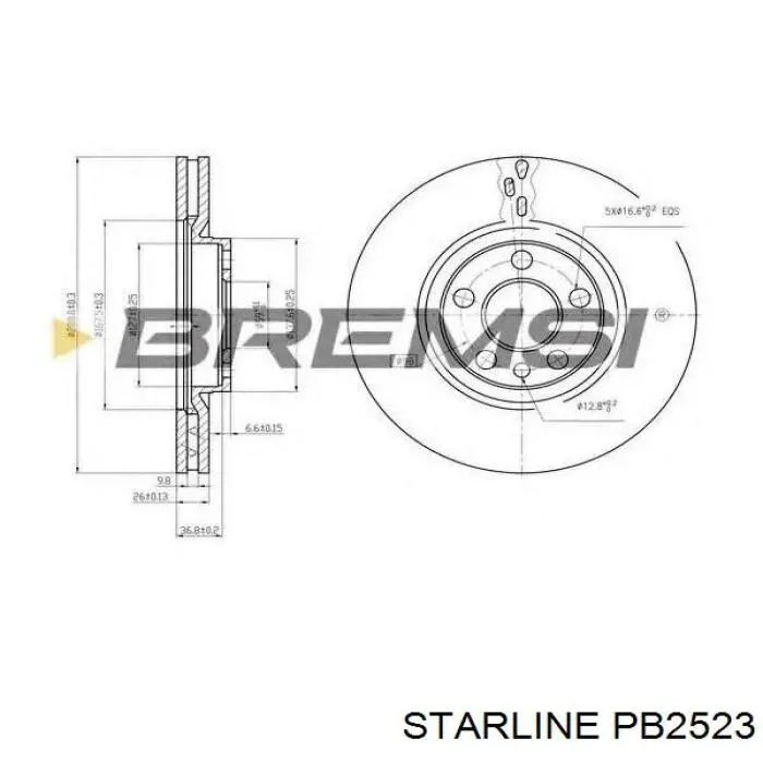 Диск переднього гальма Starline PB2523 ціна, від 33.89 USD