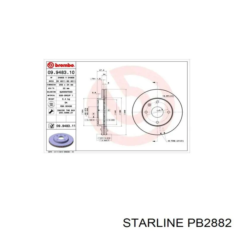 PB2882 Starline Гальмо дискове переднє