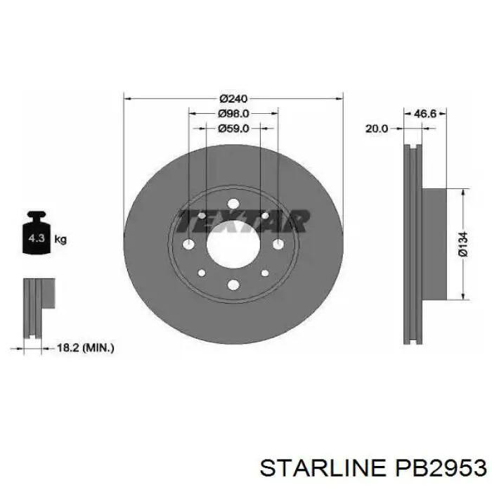 PB2953 Starline диск гальмівний передній