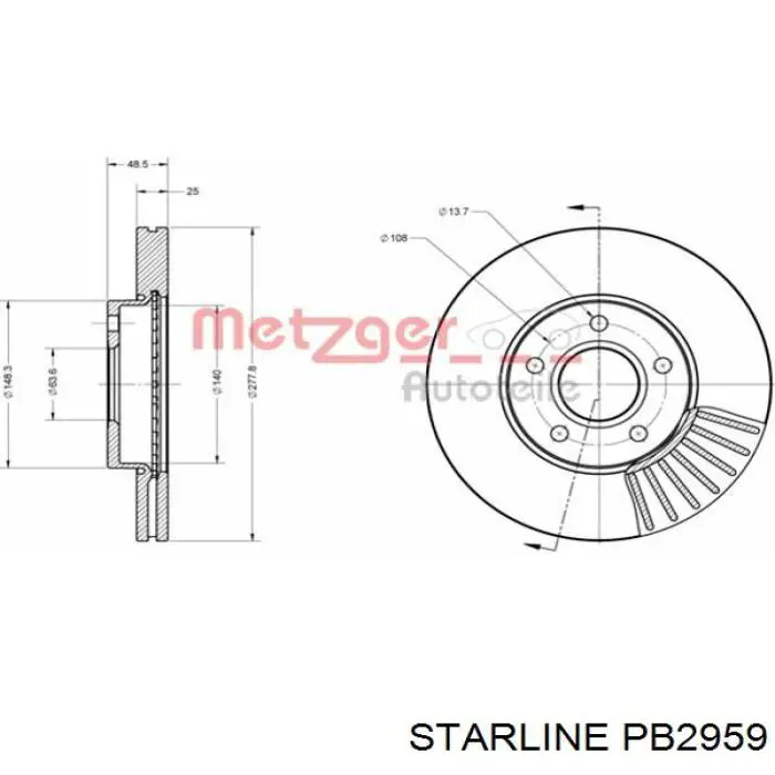 PB2959 Starline Гальмо дискове переднє