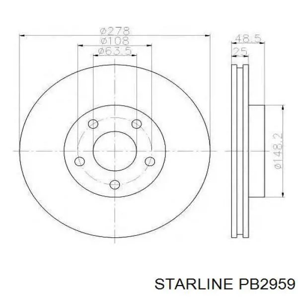 Диск переднього гальма Starline PB2959 ціна, від 31.98 USD