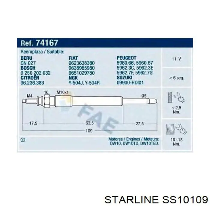 SS10109 Starline Свічки розжарювання