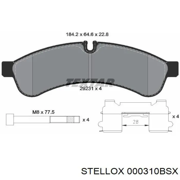 Задні гальмівні колодки 000310BSX Stellox