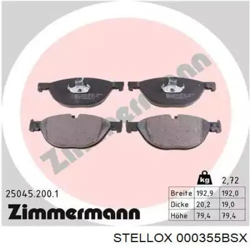 Передні тормозні колодки 000355BSX Stellox