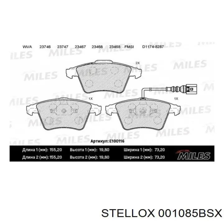 Купити 001085BSX Stellox Колодки гальмівні передні, дискові