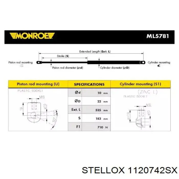 Амортизатор двері задньої Stellox 1120742SX ціна, від 8.30 USD