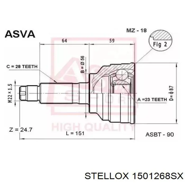 ШРУС зовнішній передній 1501268SX Stellox