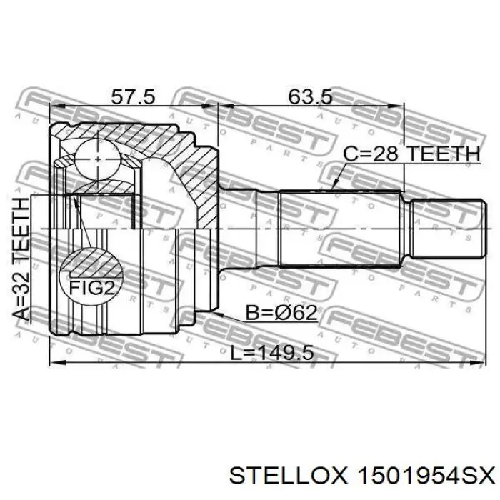 ШРУС внутрішній, передній, правий 1501954SX Stellox