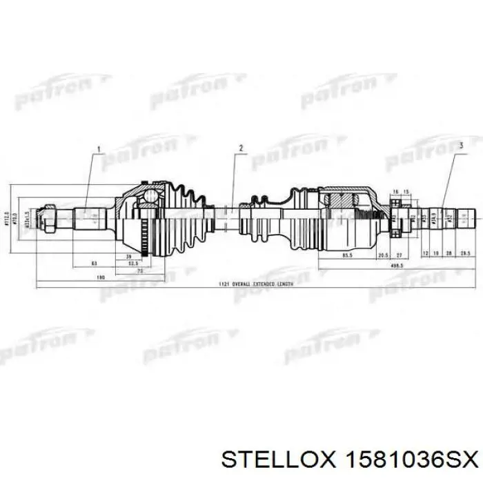 Піввісь (привід) передня, права 1581036SX Stellox