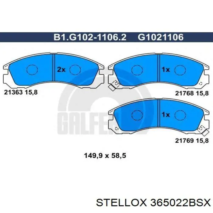Передні тормозні колодки 365022BSX Stellox