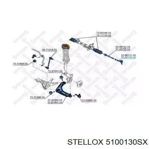 Накінечник рульової тяги, зовнішній 5100130SX Stellox