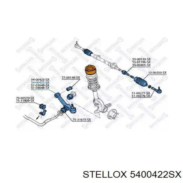 Важіль передньої підвіски нижній, правий 5400422SX Stellox