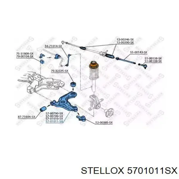 Важіль передньої підвіски нижній, правий 5701011SX Stellox