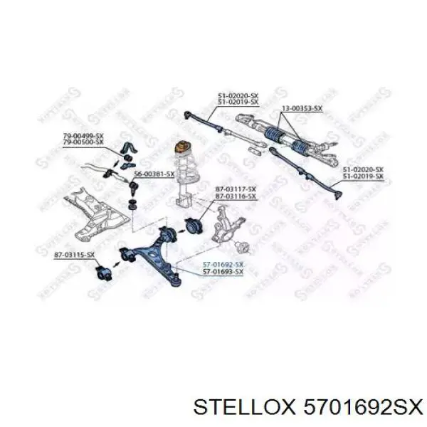 Важіль передньої підвіски нижній, лівий 5701692SX Stellox