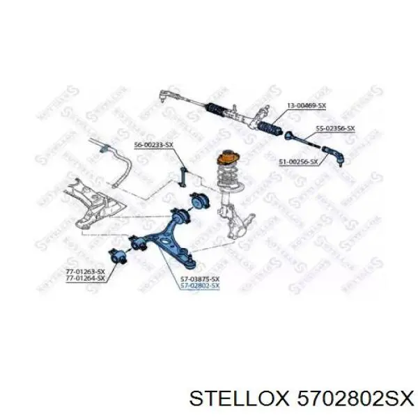 Важіль передньої підвіски нижній, правий 5702802SX Stellox