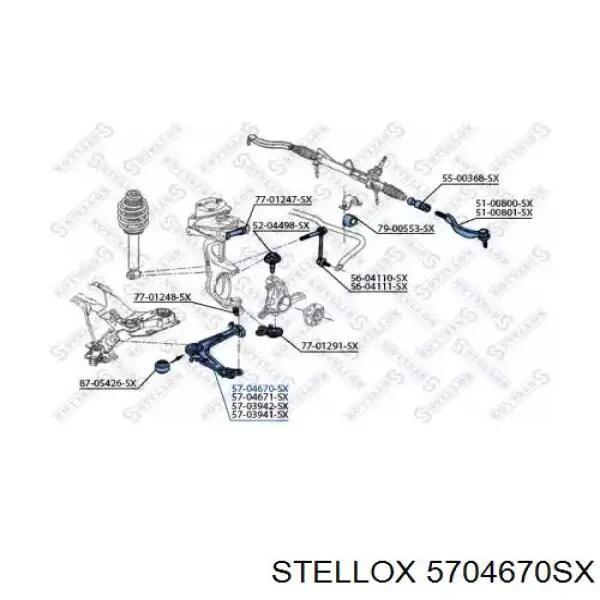 Важіль передньої підвіски нижній, лівий 5704670SX Stellox