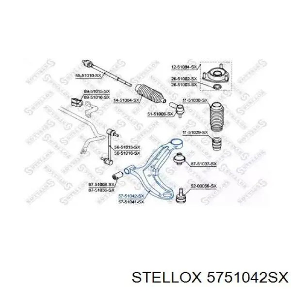 Важіль передньої підвіски нижній, лівий 5751042SX Stellox